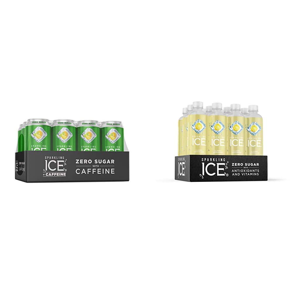 Sparkling Ice +Caffeine Triple Citrus Sparkling Water, 16 fl oz Cans (Pack of 12) & Classic Lemonade Sparkling Water, with Antioxidants and Vitamins, Zero Sugar, 17 fl oz Bottles (Pack of 12)