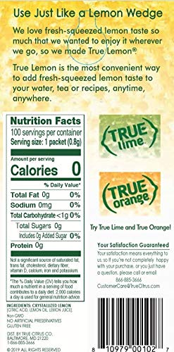 TRUE LEMON Water Enhancer, Bulk Dispenser Pack (100 Packets) | Zero Calorie Unsweetened Water Flavoring | For Water, Bottled Water, Iced Tea & Recipes | Water Flavor Packets Made with Real Lemons