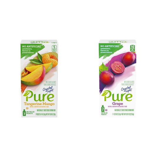 Crystal Light Pure Tangerine Mango Drink Mix (84 On-the-Go Packets, 12 Packs of 7) & Pure Grape Drink Mix (84 On-the-Go Packets, 12 Packs of 7)