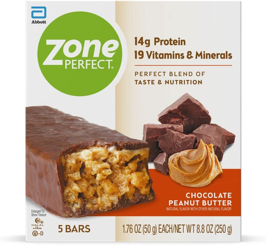 ZonePerfect Protein Bars, 19 vitamins & minerals, 14g protein, Nutritious Snack Bar, Chocolate Peanut Butter, 5 Count