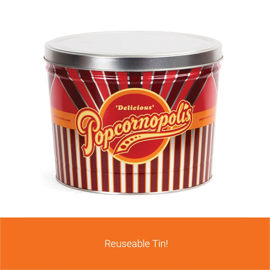 Popcornopolis Popcorn Gourmet Popcorn Gift, 2 Gallon Tin – Variety Popcorn Tin Including Cheddar Cheese Popcorn, Caramel Popcorn, and Kettle Corn Popcorn