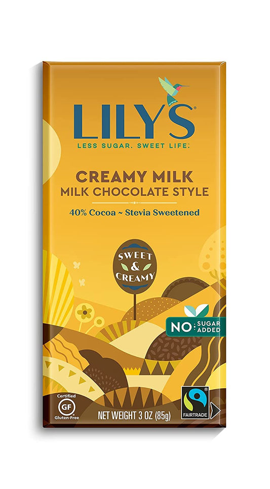 Creamy Milk Chocolate Style Bar by Lily's | Made with Stevia, No Added Sugar, Low-Carb, Keto Friendly | 40% Cocoa | Fair Trade, Gluten-Free & Non-GMO Ingredients | 3 ounce, 4-Pack