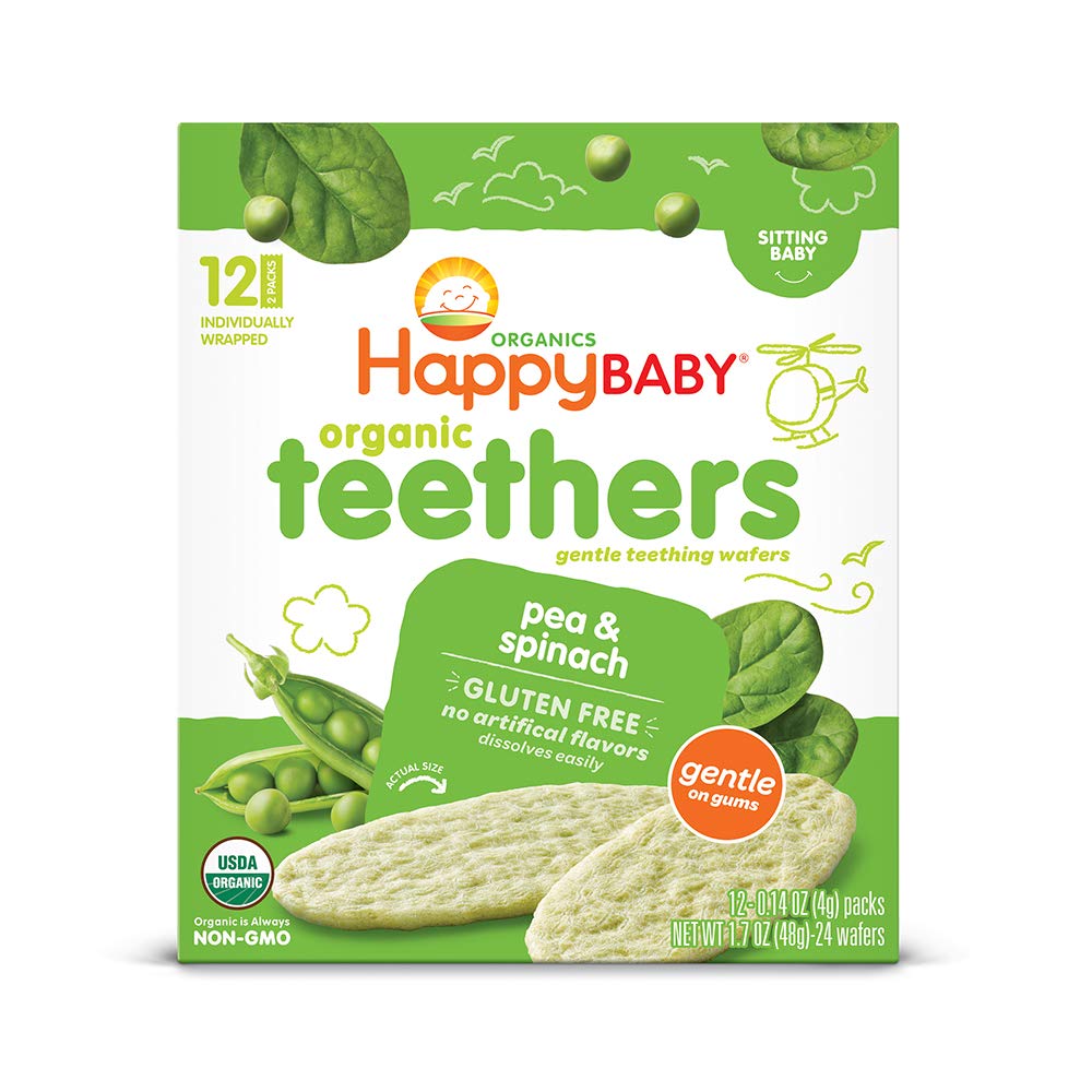 Happy Baby Organics Teether, Pea & Spinach, 12 Count (Pack of 6)