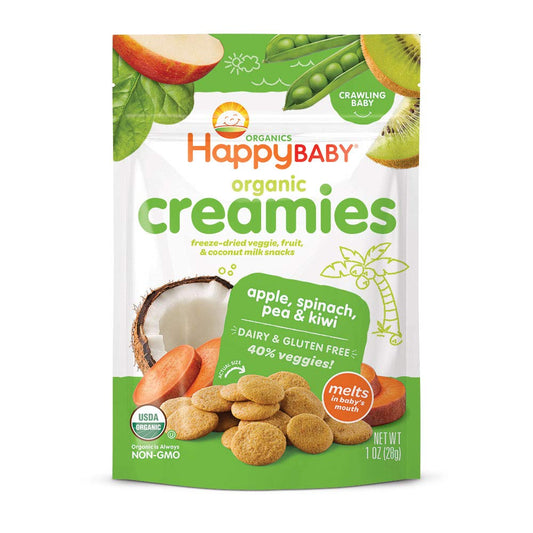 Happy Creamies Baby Organics Creamies Freeze-Dried Veggie & Fruit Snacks with Coconut Milk, Apple Spinach Pea & Kiwi, 1 Ounce (Pack of 8)