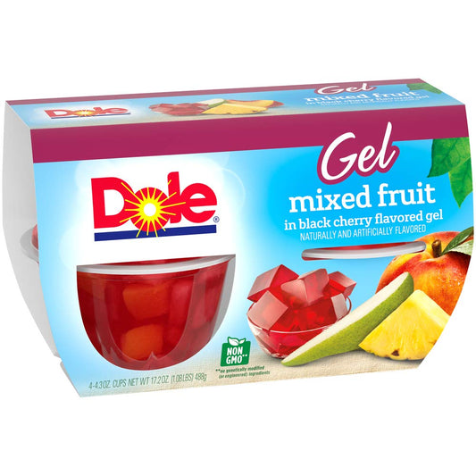 Dole Fruit Bowls Mixed Fruit in Black Cherry Gel, Gluten Free Healthy Snack, 4 - 4.3 Oz (Pack of 6), Total 24 Cups
