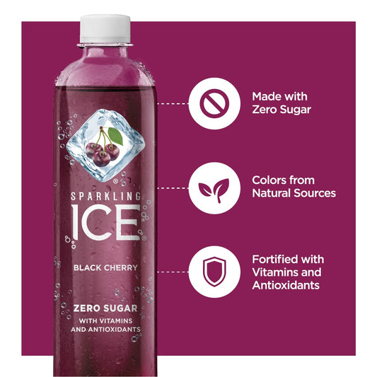 Sparkling Ice, Black Cherry Sparkling Water, Zero Sugar Flavored Water, with Vitamins and Antioxidants, Low Calorie Beverage, 17 fl oz Bottles (Pack of 12)