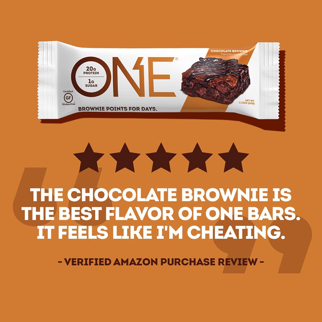 ONE Protein Bars, Chocolate Brownie, Gluten-Free Protein Bar with 20g Protein and only 1g Sugar, Snacking for High Protein Diets 2.12 Ounce (12 Pack)