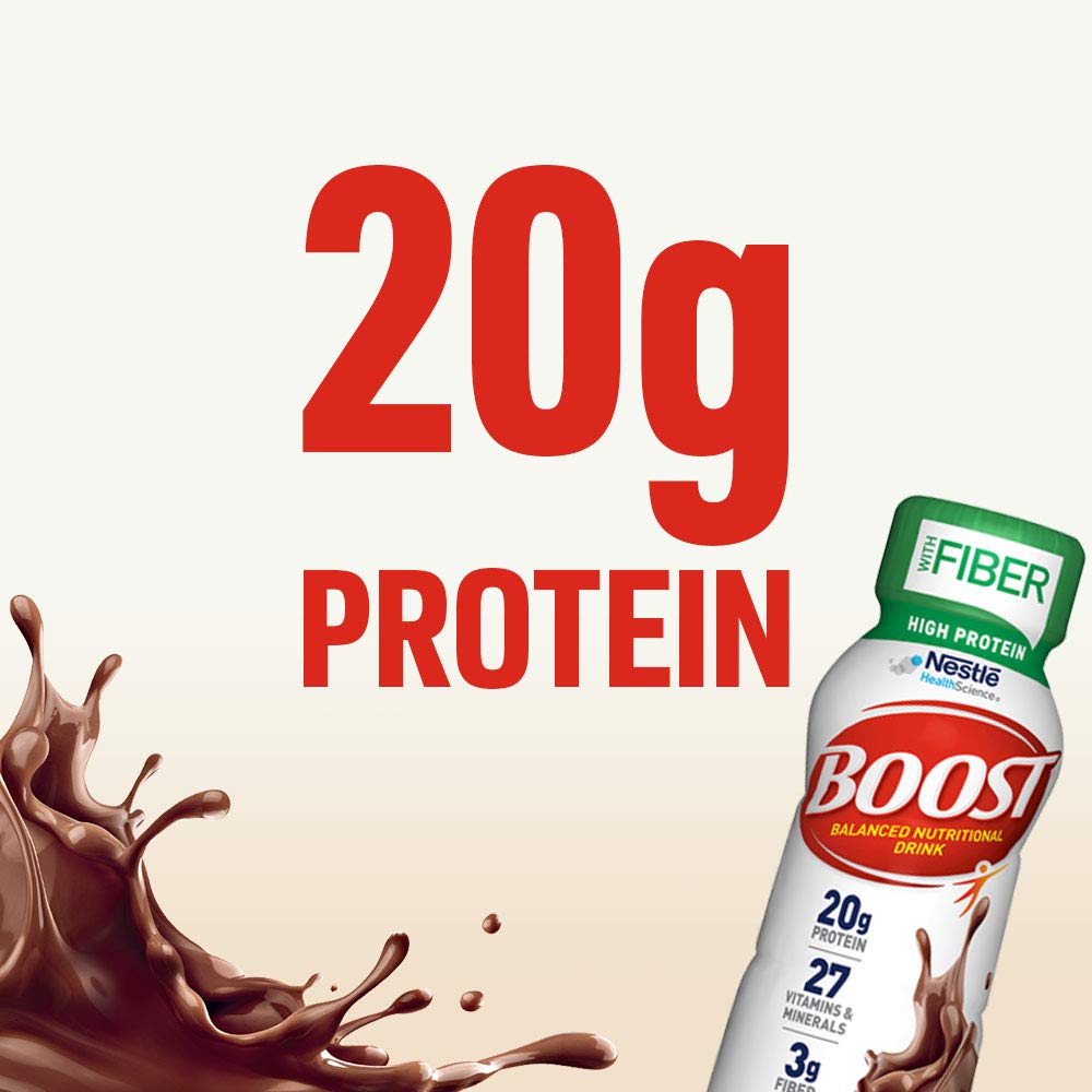 BOOST High Protein with Fiber Complete Nutritional Drink, Rich Chocolate, 8 fl oz Bottle, 24 Pack