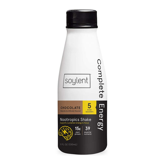 Soylent Complete Energy Gluten-Free Vegan Protein Nootropics Shake, Chocolate, 11 Oz, 12 Pack