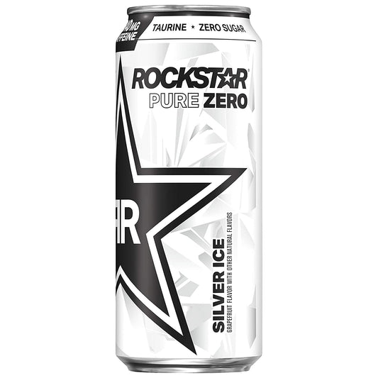 Rockstar Pure Zero Energy Drink, Silver Ice, 16oz Cans (12 Pack) (Packaging May Vary)