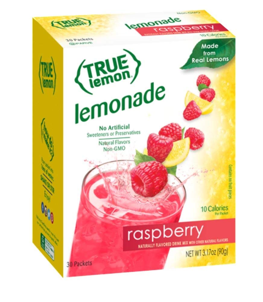 TRUE LEMON Raspberry Lemonade Drink Mix (30 Packets) Made from Real Lemon No Preservatives, No Artificial Sweeteners, Gluten Free Water Flavor Packets & Water Enhancer with Stevia