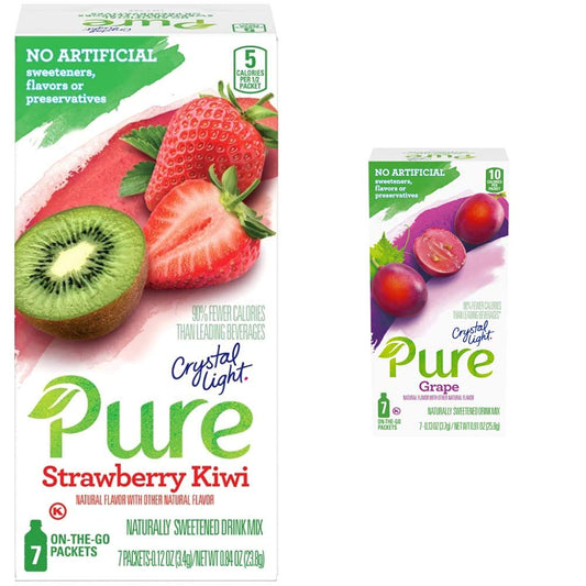Crystal Light Pure Strawberry Kiwi Drink Mix (84 On-the-Go Packets, 12 Packs of 7) & Pure Grape Drink Mix (84 On-the-Go Packets, 12 Packs of 7)
