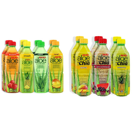 Iberia Aloe Vera Drinks, Variety (Pack of 8) and Iberia Aloe Vera Drink with Chia, Variety (Pack of 6) Bundle