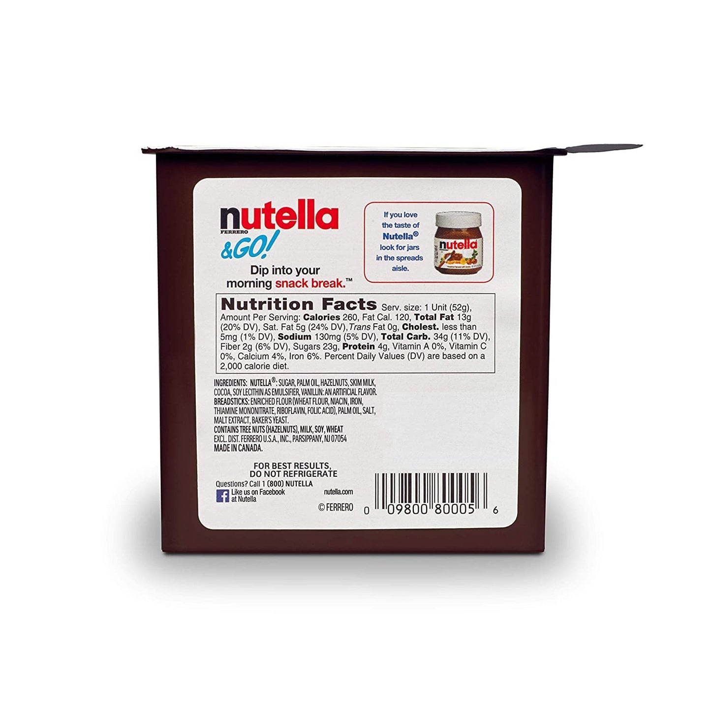 Nutella and Go Snack Packs, Chocolate Hazelnut Spread with Breadsticks, Perfect Valentine's Day Gifts and Bulk Snacks for Kids' Lunch Boxes, 1.8 oz, Pack of 24