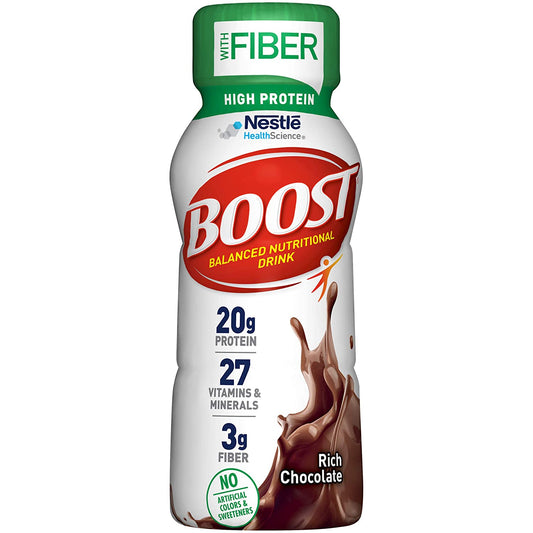 BOOST High Protein with Fiber Complete Nutritional Drink, Creamy Strawberry, 8 fl oz Bottle, 24 Pack