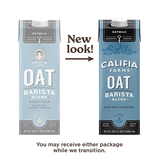 Califia Farms - Oat Milk, Unsweetened Barista Blend, 32 Fl Oz (Pack of 6) | Shelf Stable | Non Dairy Milk | Creamer | Vegan | Plant Based | Gluten-Free | Non-GMO