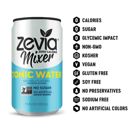 Zevia Zero Calorie Mixer, Tonic Water, 7.5 Ounces (Pack of 12)