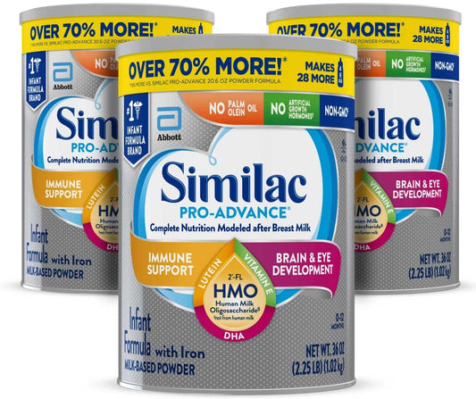 Similac Pro-Advance®* Infant Formula with Iron, 3 Count, with 2’-FL HMO for Immune Support, Non-GMO, Baby Formula Powder, 36-Ounce Cans
