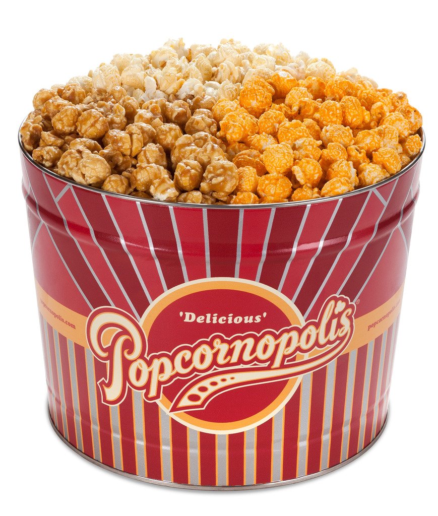 Popcornopolis Popcorn Gourmet Popcorn Gift, 2 Gallon Tin – Variety Popcorn Tin Including Cheddar Cheese Popcorn, Caramel Popcorn, and Kettle Corn Popcorn