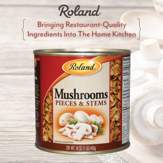 Roland Foods Canned Mushroom Pieces and Stems, Specialty Imported Food, 16-Ounce Can