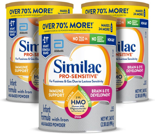 Similac Pro-Sensitive Non-GMO Infant Formula with Iron, with 2'-FL HMO, For Immune Support, Baby Formula, Powder, 34.9 oz, 3 Count (One Month Supply)