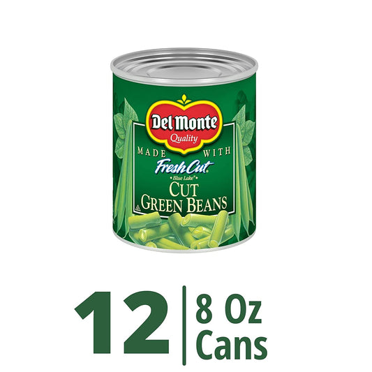 DEL MONTE BLUE LAKE Cut Green Beans, Canned Vegetables, 12 Pack, 8 oz Can