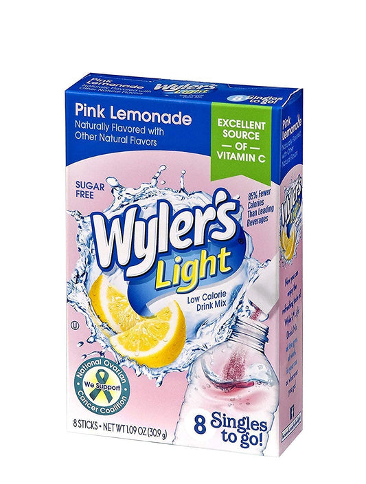 Wyler’s Light Singles-To-Go Sugar Free Drink Mix, Pink Lemonade, 8 CT Per Box (Pack of 1)