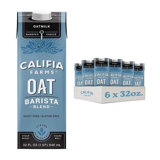 Califia Farms - Oat Milk, Unsweetened Barista Blend, 32 Fl Oz (Pack of 6) | Shelf Stable | Non Dairy Milk | Creamer | Vegan | Plant Based | Gluten-Free | Non-GMO