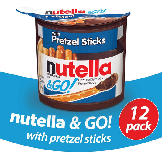 Nutella and Go Snack Packs, Chocolate Hazelnut Spread with Pretzel Sticks, Perfect Valentine's Day Gifts and Bulk Snacks for Kids' Lunch Boxes, 1.9 oz, Pack of 12
