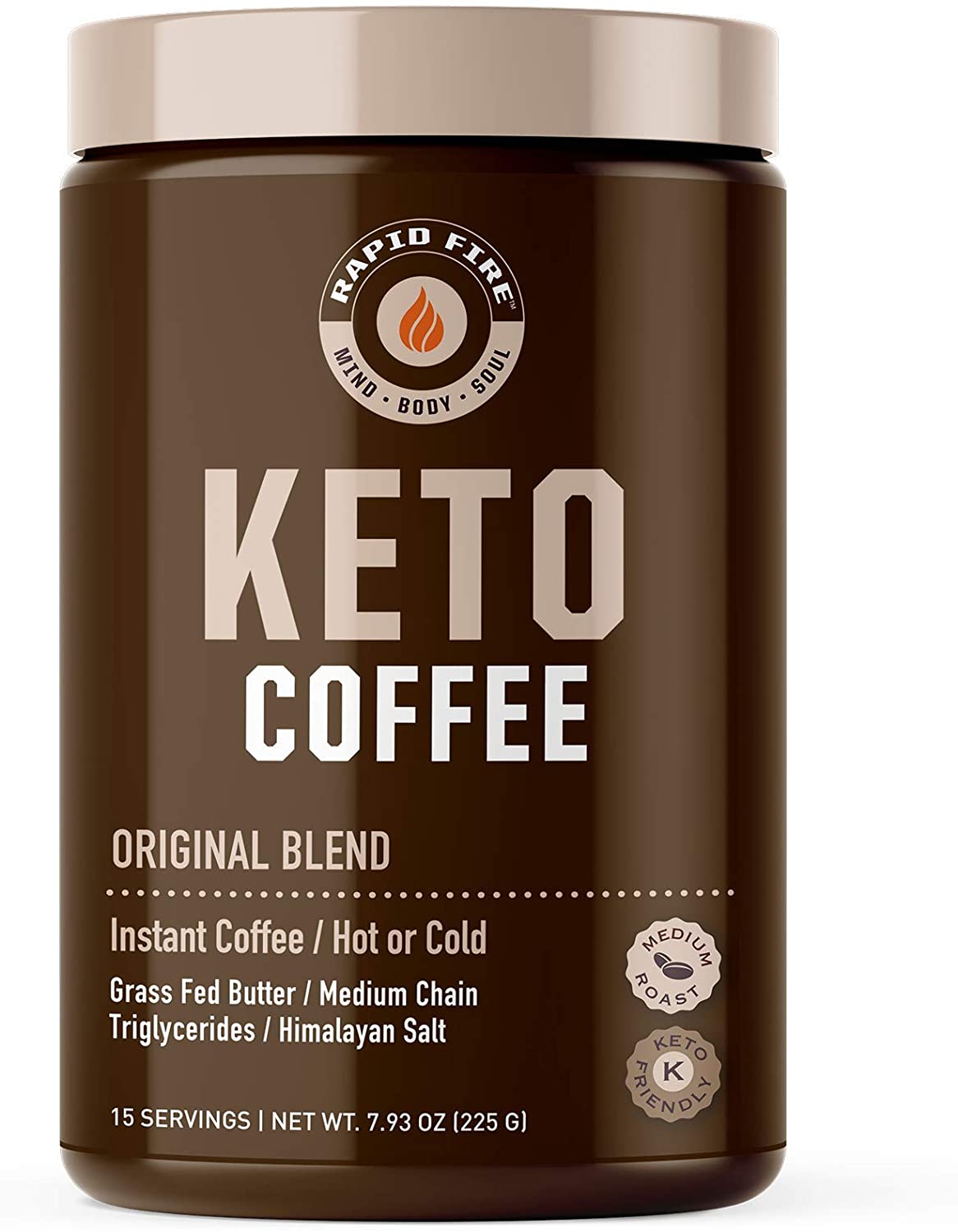 Rapidfire Ketogenic Fair Trade Instant Keto Coffee Mix Supports Energy Metabolism Weight Loss Ketogenic Diet Canister 15 servings, Original, 7.93 Ounce