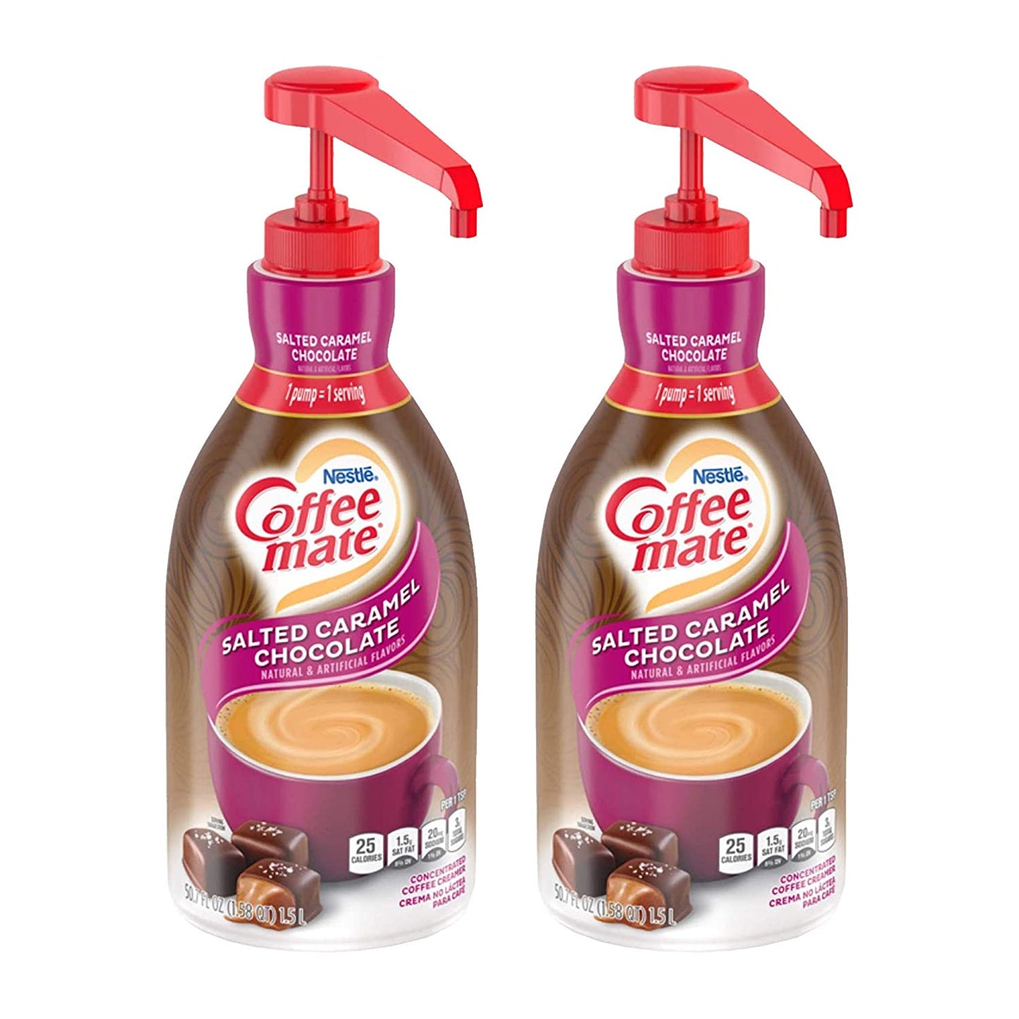 Nestle Coffee mate Coffee Creamer, Salted Caramel Chocolate, Concentrated Liquid Pump Bottle, Non Dairy, No Refrigeration, 50.7 Fl. Oz (Pack of 2)