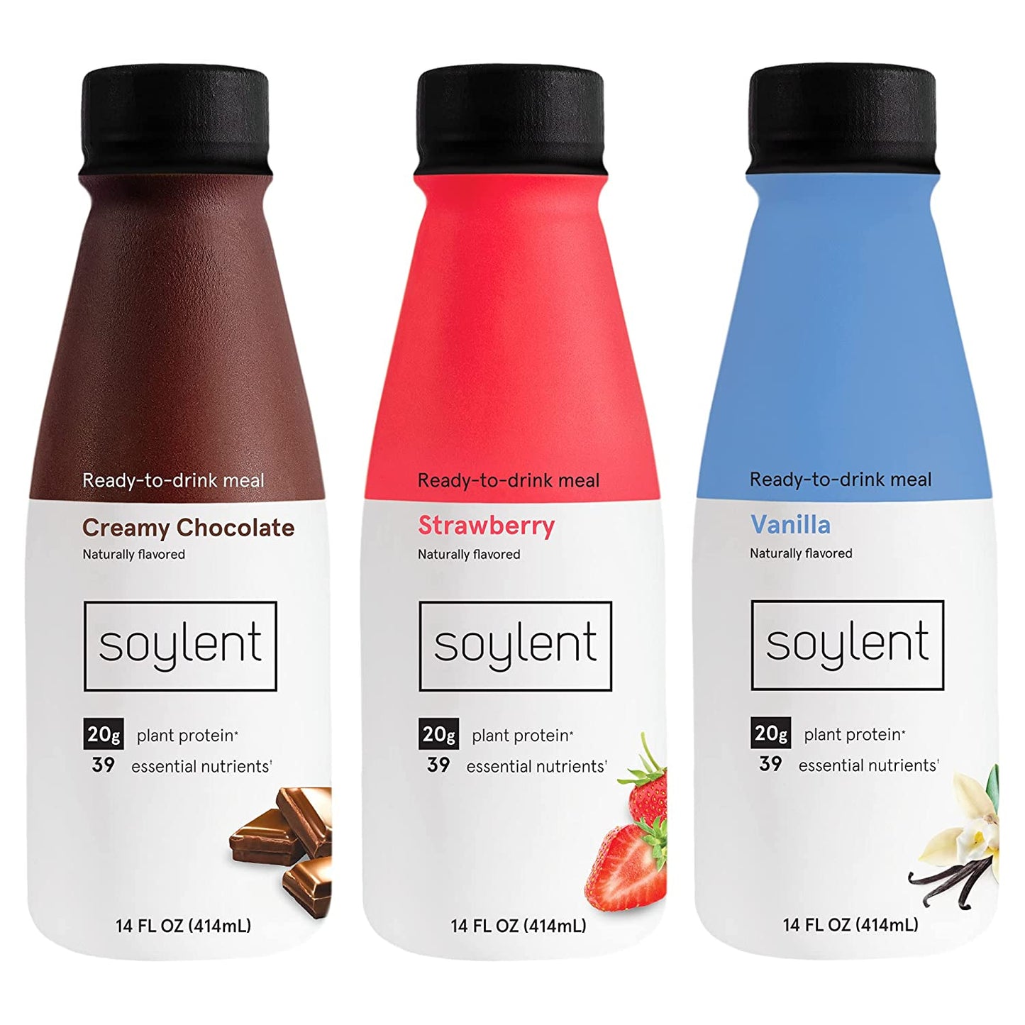 Soylent Complete Nutrition Gluten-Free Vegan Protein Meal Replacement Shake Neopolitan Variety Pack, 14 Oz, 12 Pack