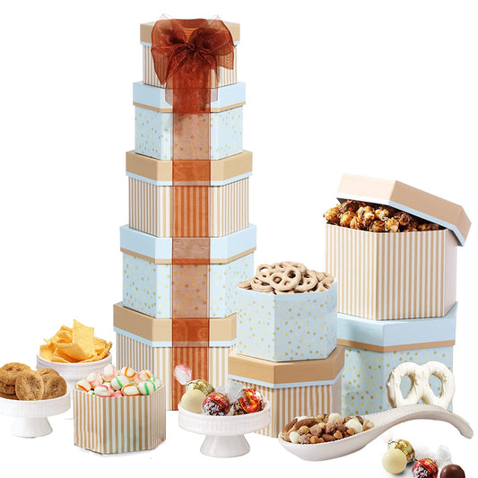 Broadway Basketeers Valentines Day Gift Tower Basket Filled with Chocolate Sweets Nuts for Him