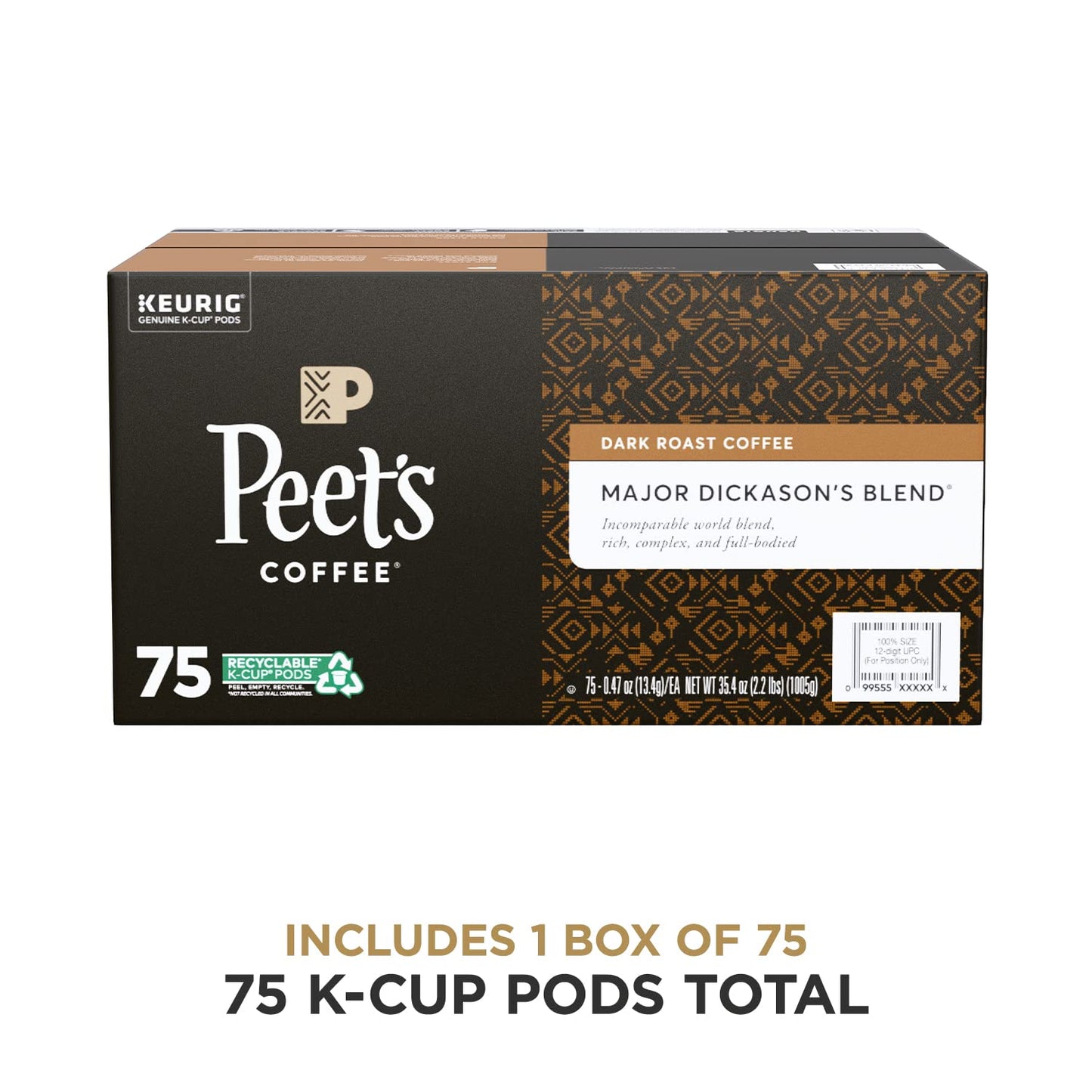 Peet’s Coffee, Major Dickason's Blend - Dark Roast Coffee - 75 K-Cup Pods for Keurig Brewers (1 Box of 75 K-Cup Pods)