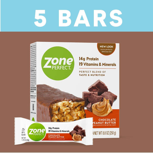 ZonePerfect Protein Bars, 19 vitamins & minerals, 14g protein, Nutritious Snack Bar, Chocolate Peanut Butter, 5 Count