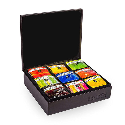 Shangri-La Tea Company Organic Luxury Silken Tea Sachet Collection, 81 Hot Tea Bags, 9 Different Flavors, Custom Gift Box