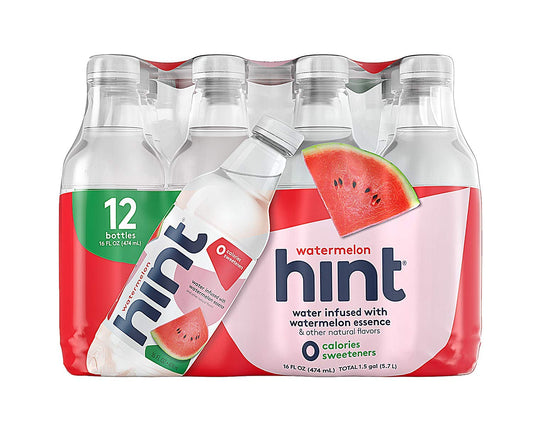 Hint Water Strawberry Kiwi and Hint Water Watermelon (Pack of 24), 12 Bottles Hint Strawberry Kiwi & 12 Bottles Hint watermelon, Zero Calories, Zero Sugar and Zero Diet Sweeteners, 16 Ounce Bottles