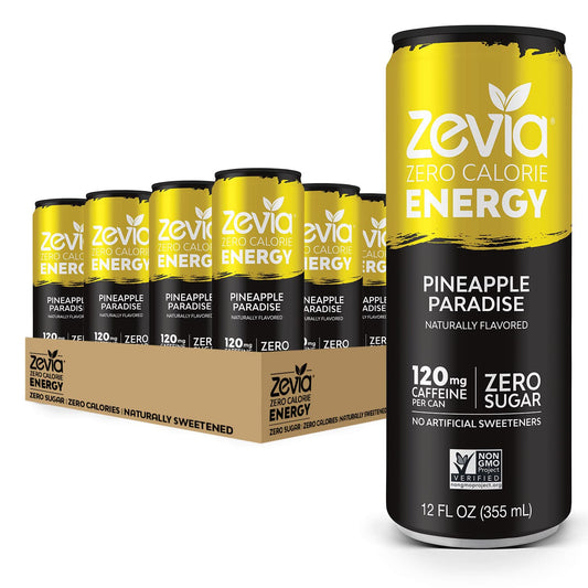 Zevia Zero Calorie Energy Drink, Pineapple Paradise, 12 Ounce Cans (Pack of 12)