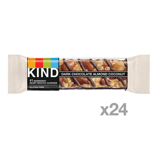 KIND Dark Chocolate Almond Coconut Bars, Low Glycemic Index, Gluten Free Bars, 1.4 OZ, 24 Count