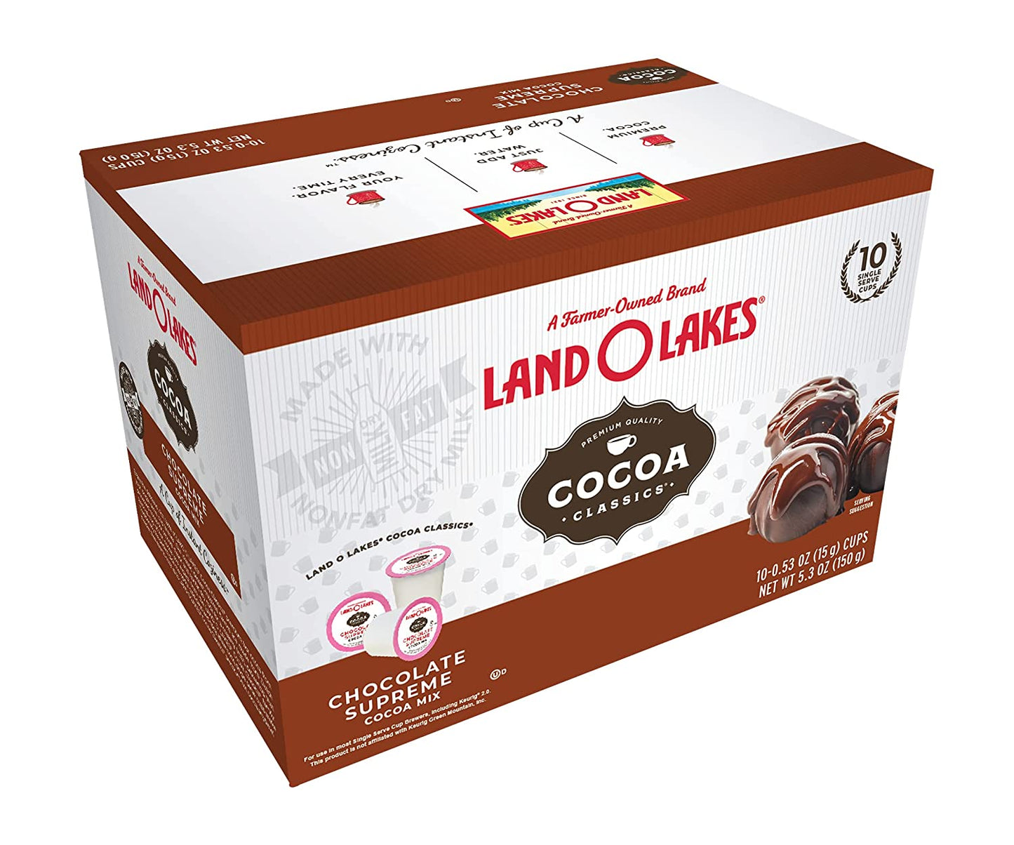 Land O'Lakes Cocoa Classics, Cocoa Supreme Single Serve Hot Cocoa Mix, 0.53 Oz Cups (Pack of 60),00266706