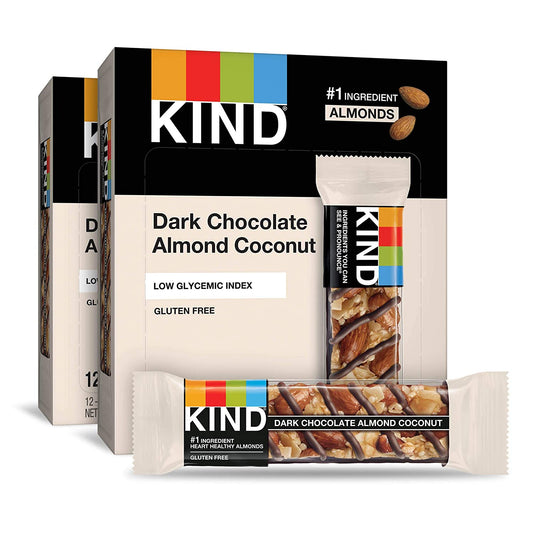 KIND Dark Chocolate Almond Coconut Bars, Low Glycemic Index, Gluten Free Bars, 1.4 OZ, 24 Count