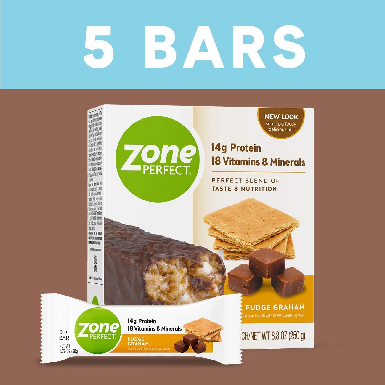 ZonePerfect Protein Bars, 18 vitamins & minerals, 14g protein, Nutritious Snack Bar, Fudge Graham, 5 Count