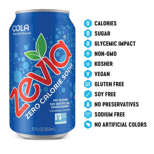 Zevia Zero Calorie Soda, Cola, 12 Ounce Cans (Pack of 24)