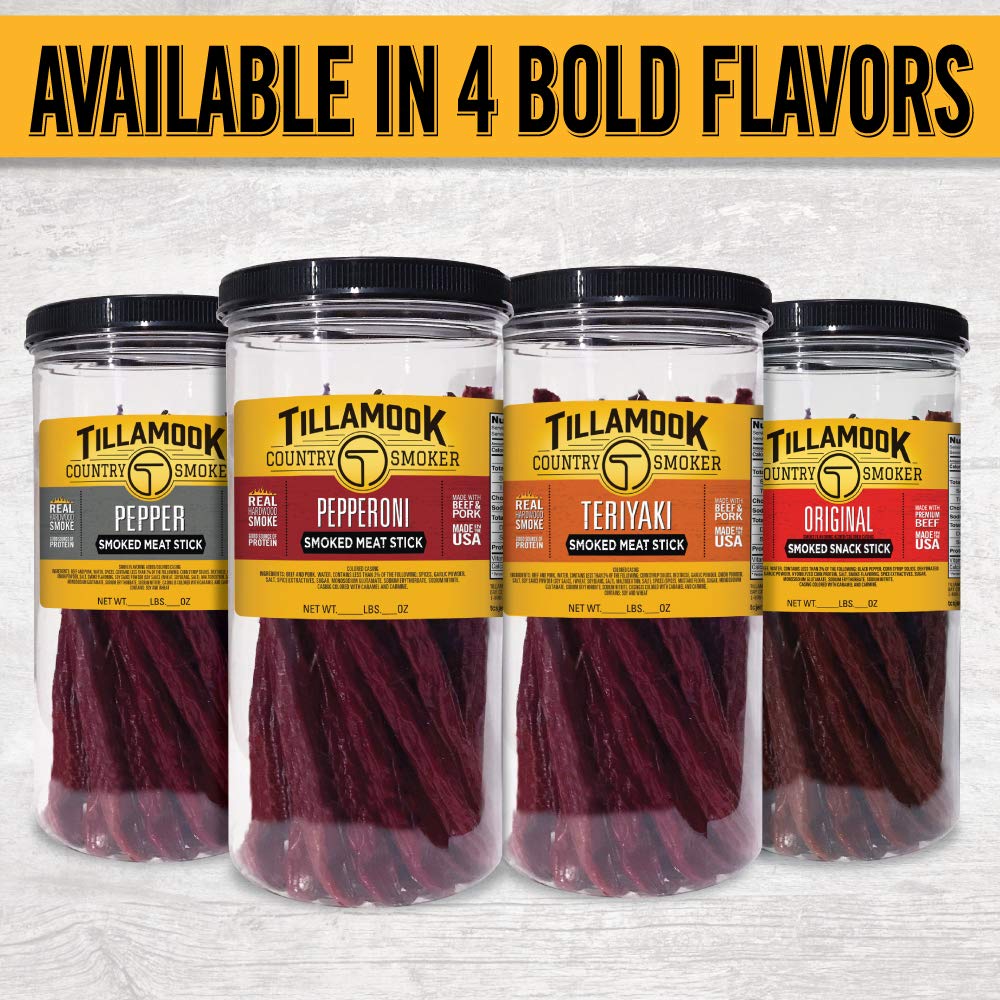 Tillamook Country Smoker Real Hardwood Smoked Sausages, Pepperoni, 15.2 Ounce Tall Jar, 20 Count