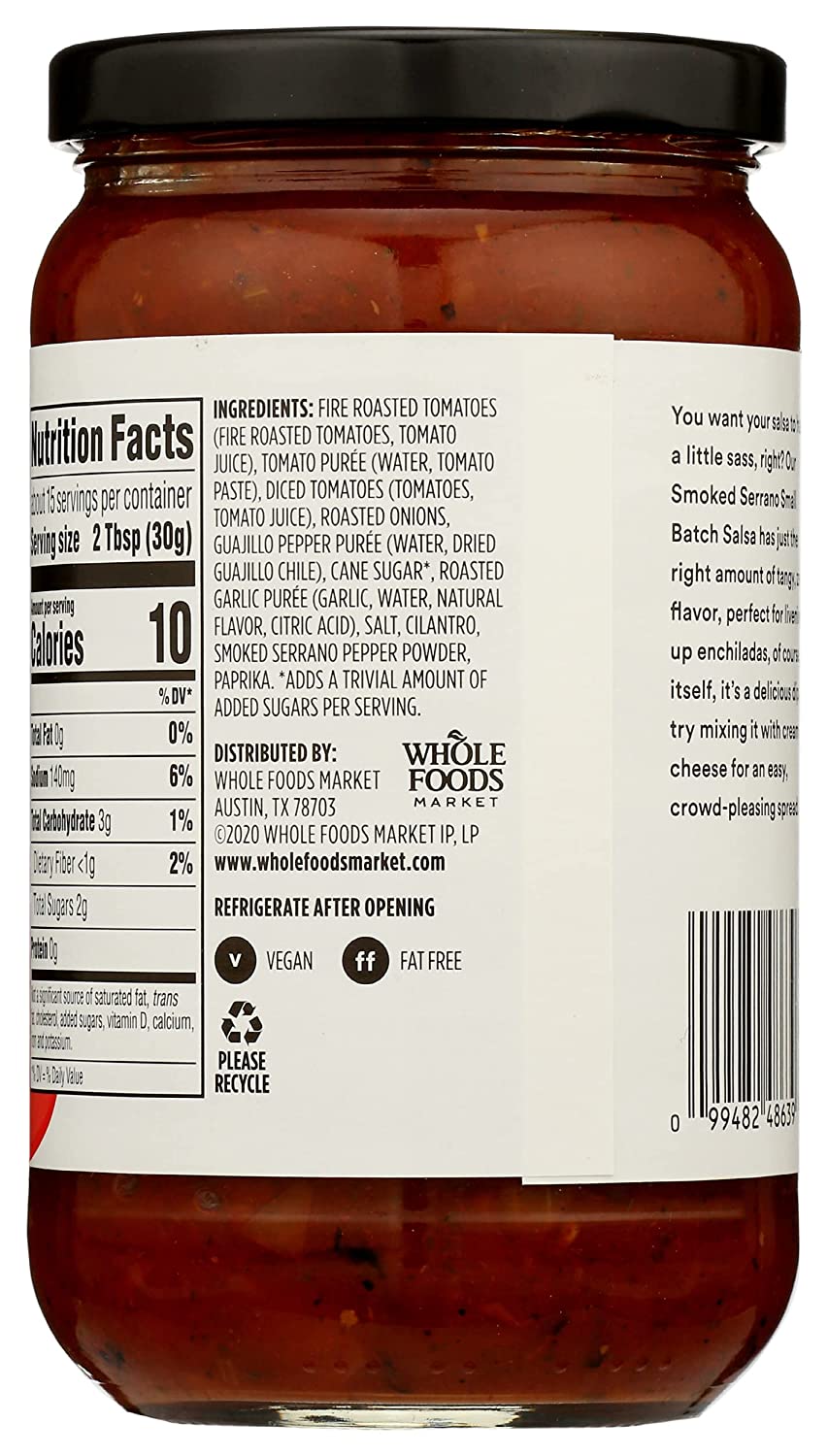 365 by Whole Foods Market, Salsa Serrano Smoked Tomato Charred, 16 Ounce