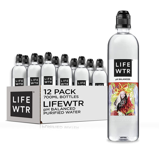 LIFEWTR Premium Purified Water, pH Balanced with Electrolytes For Taste, 23.7 Fl Oz Flip Cap Bottles, 700 mL (12 Count)