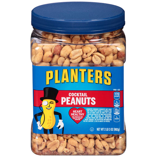 PLANTERS Salted Cocktail Peanuts, 35 oz. Resealable Jar - Heart Healthy Salted Peanuts - A Good Source of Essential Nutrients - Made with Simple Ingredients - Kosher