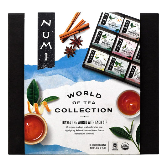 Numi Organic Tea World of Tea Gift Set, 45 Tea Bags, Black, Green, Mate, Rooibos & Herbal Teas (Packaging May Vary)