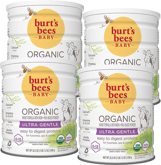 Burt's Bees Baby Organic Baby Formula, Ultra Gentle Formula, Easy To Digest, Infant Formula with Iron, Milk-Based Powder with Vitamin D, Vitamin E, Vitamin K, DHA, Calcium, 23.2oz (Pack of 4)