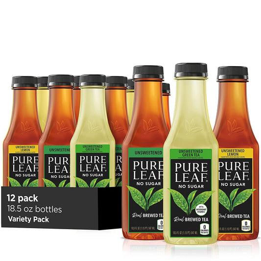 Pure Leaf Iced Tea, 0 Calories Unsweetened Variety Pack, 18.5 Fl Oz Cans (Pack of 12)